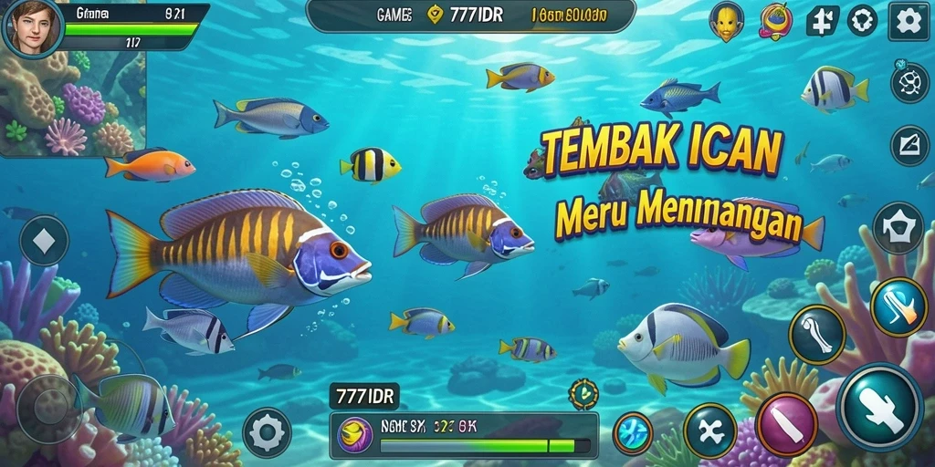 Gameplay seru dalam 777IDR menampilkan aksi menangkap ikan.