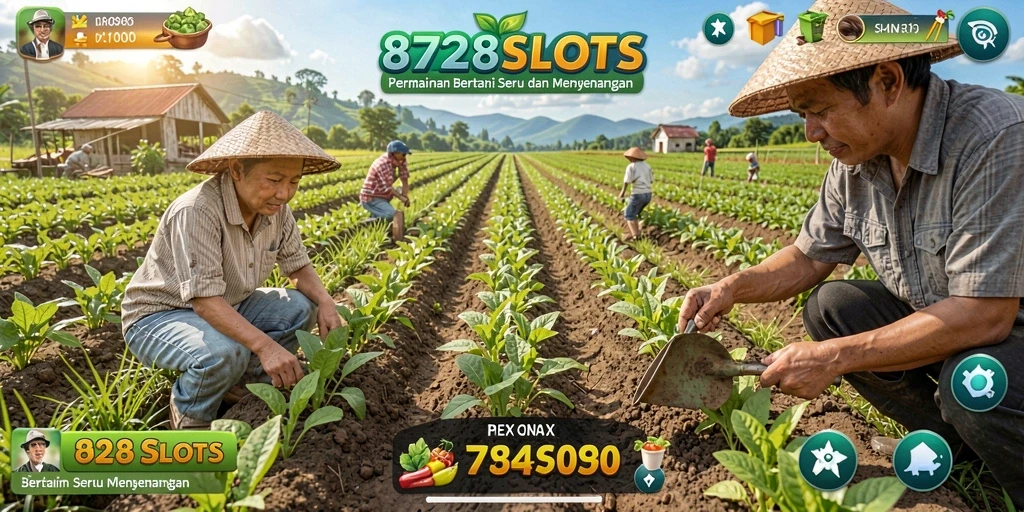 Tampilan gameplay 8728SLOTS yang seru dan interaktif di dunia pertanian.