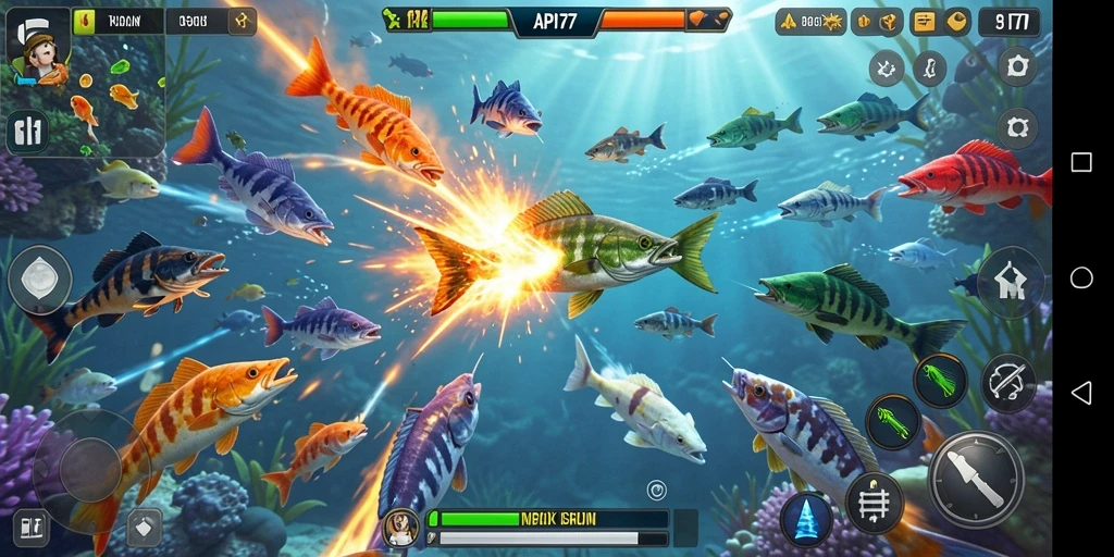 Tampilan gameplay API77 saat menembak ikan yang seru.