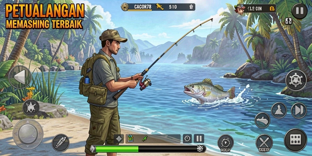 Screenshot gameplay CACOR78 yang menampilkan pengalaman memancing yang seru.