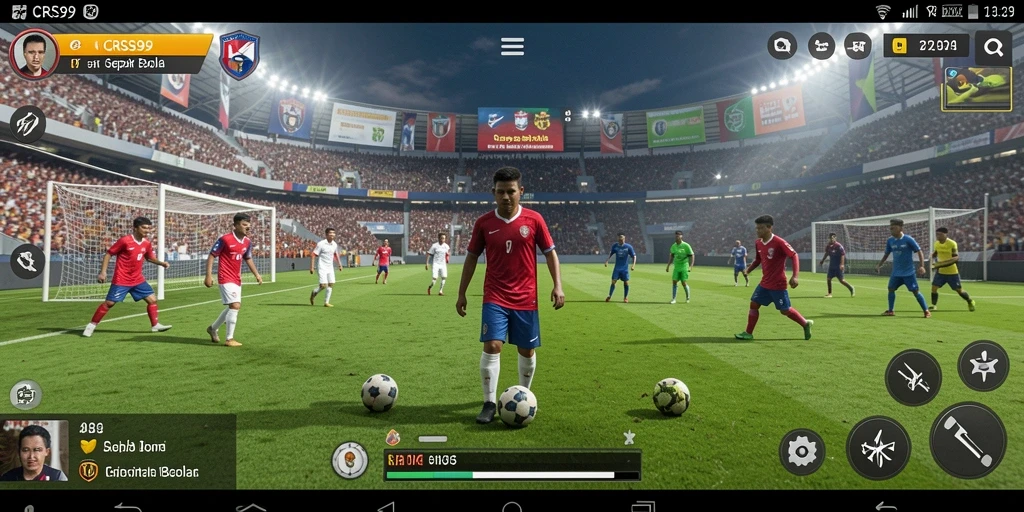 Tampilan gameplay CRS99 yang intens dan kompetitif di lapangan sepak bola.