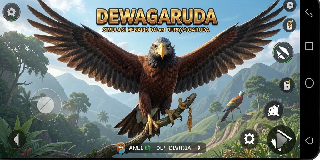 Screenshot gameplay DEWAGARUDA menampilkan keindahan burung garuda.