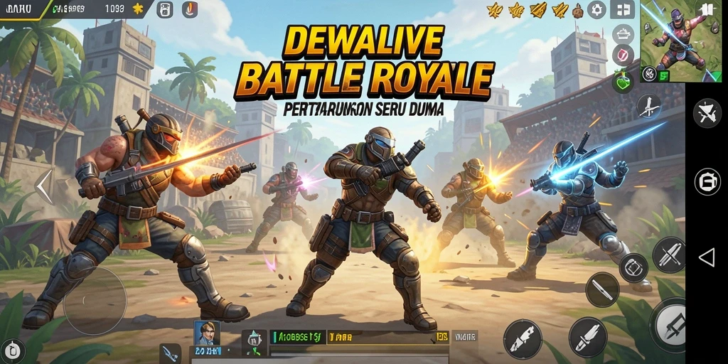 Screenshot DEWALIVE menampilkan pertarungan seru antar pemain di Battle Royale.
