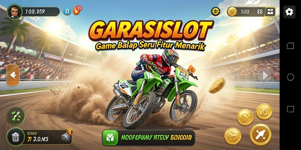 Screenshot gameplay GARASISLOT menunjukkan momen balap yang mendebarkan.
