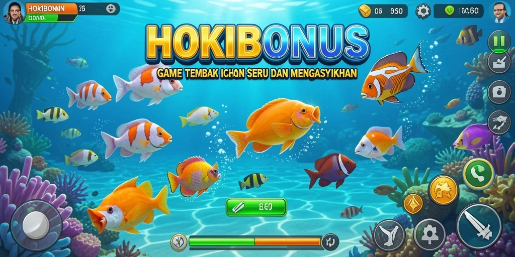 Tampilan gameplay HOKIBONUS yang menampilkan aksi menembak ikan.