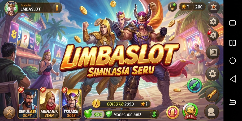 Screenshot gameplay LMBASLOT menampilkan mesin slot yang menarik dan penuh warna.