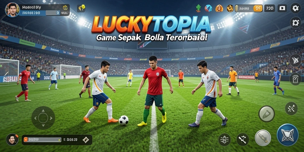 Tangkapan layar LUCKYTOPIA menunjukkan aksi laga sepak bola yang mendebarkan.