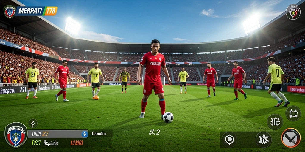 Screenshot gameplay MERPATI178 menunjukkan aksi sepak bola yang menarik.