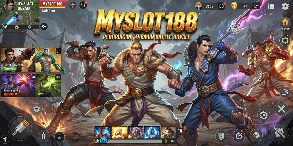 Screenshot utama MYSLOT188 menampilkan aksi seru dalam pertandingan Battle Royale.
