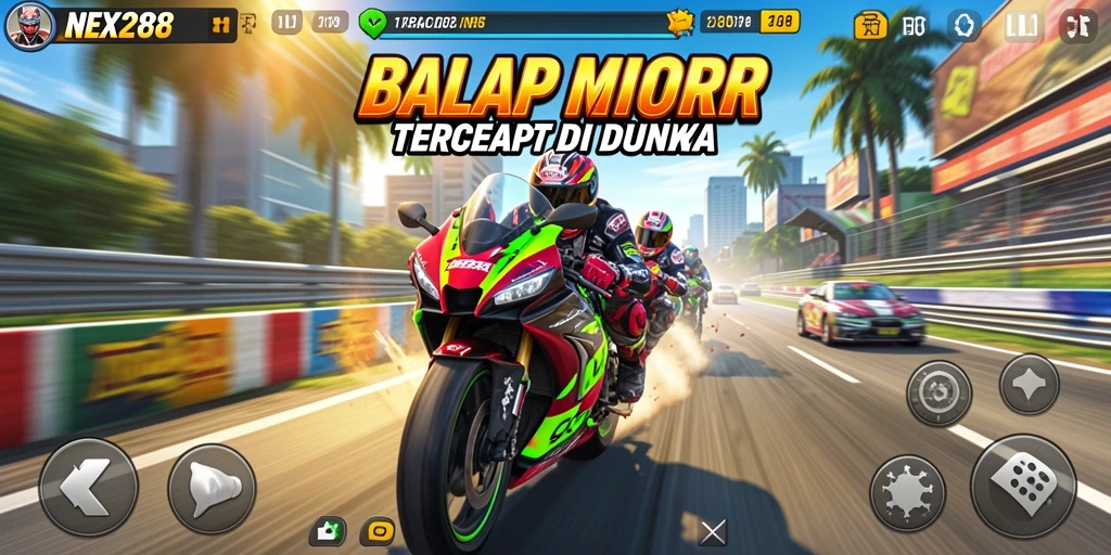 Tampilan gameplay NEX288 yang seru dalam balap motor.
