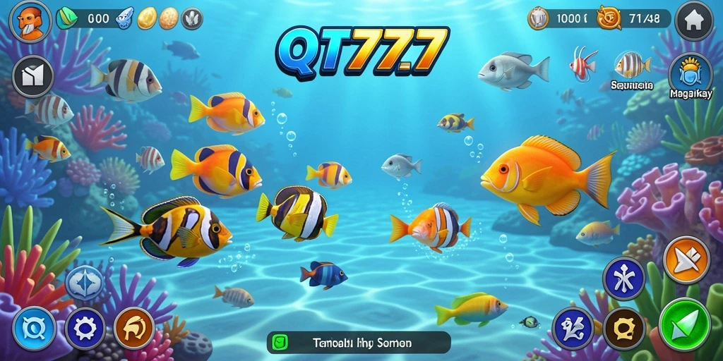 Screenshot gameplay QT777 menampilkan serunya menembak ikan di lautan.