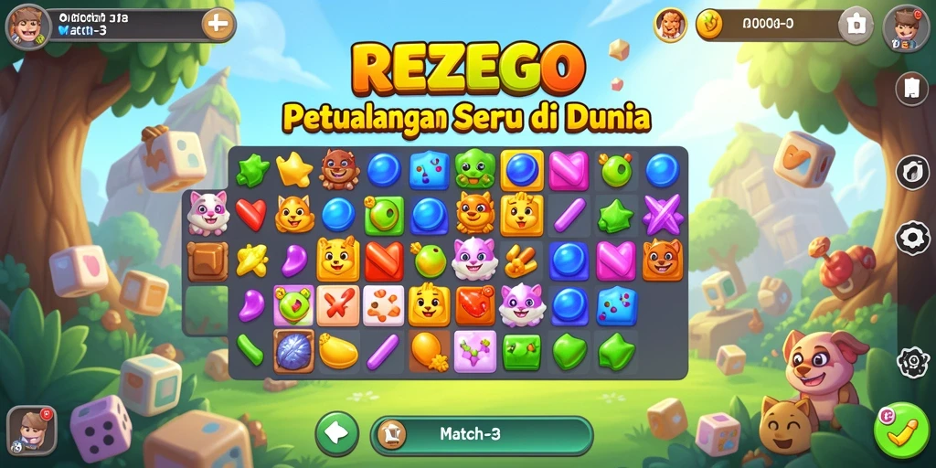 Gameplay seru REZEGO dengan tantangan Match-3 yang menarik.