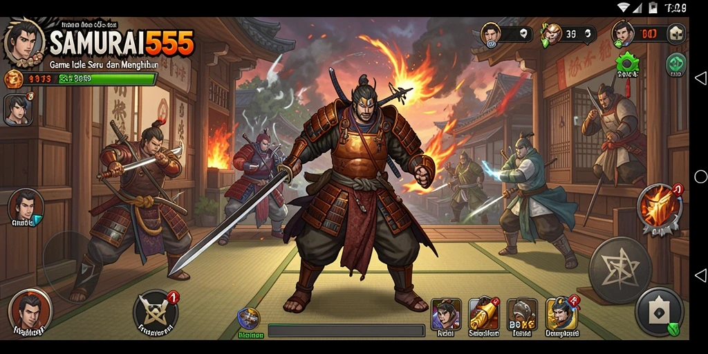Screenshot gameplay <strong>SAMURAI555</strong> dengan aksi samurai yang mengasyikkan.