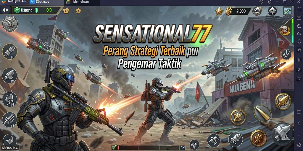 Tangkapan layar gameplay SENSATIONAL77 yang menampilkan pertempuran strategis.