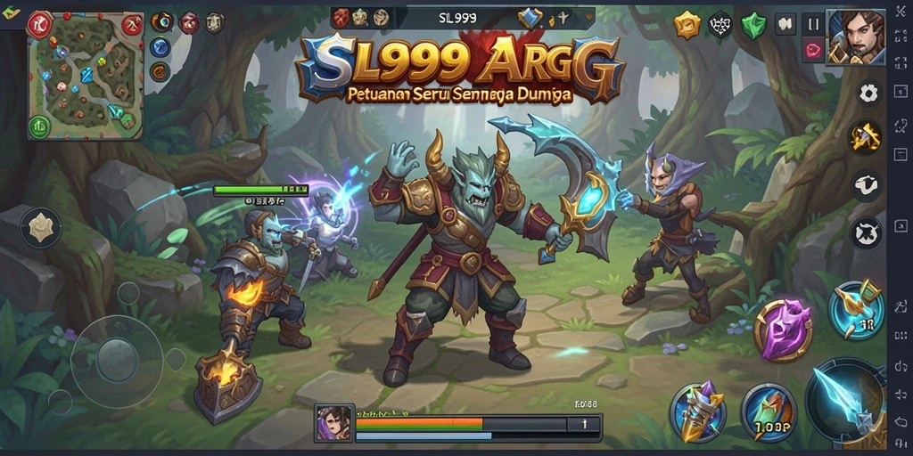 Screenshot gameplay SL999 menunjukkan pertarungan seru dengan karakter unik.