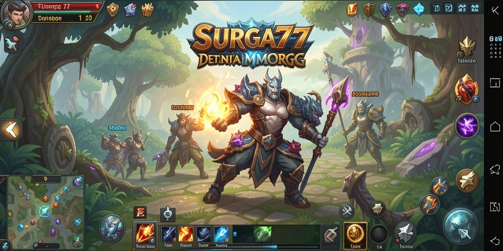Screenshot utama SURGA77 menampilkan aksi pertarungan MMORPG yang intens.