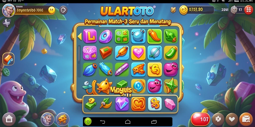 Tampilan permainan Match-3 yang menyenangkan dan penuh warna.